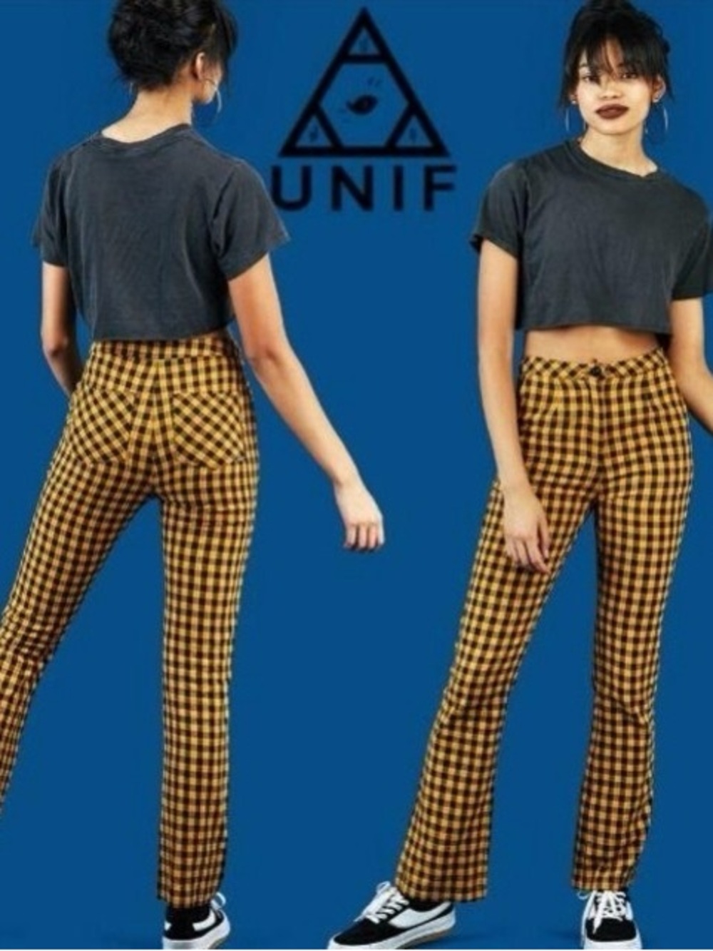 UNIF Dawson Yellow Plaid Straight Pants Retro Y2K High Rise Trousers Size 26